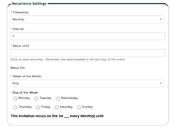 Monthly Reoccurance Calendar Invite